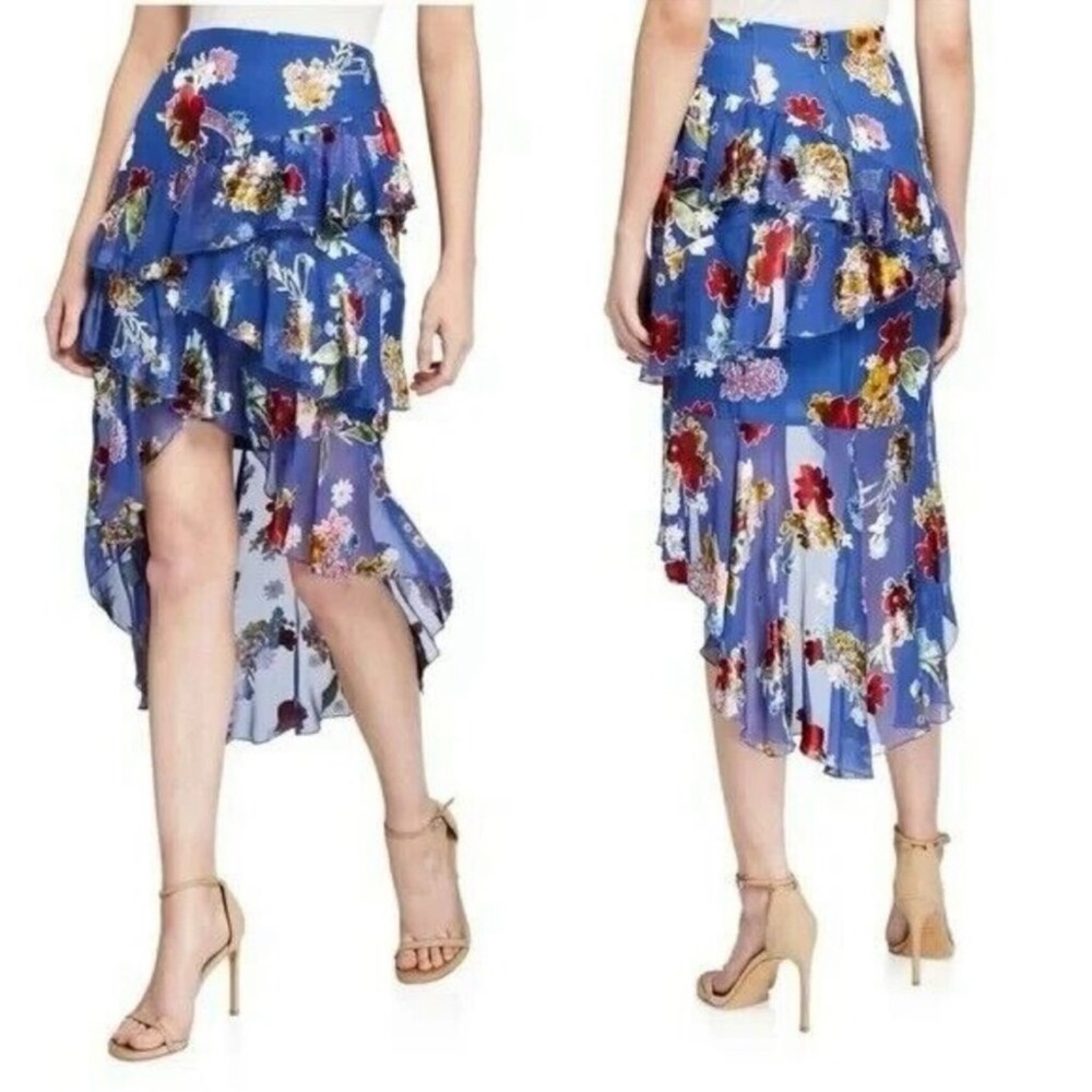 Alice + Olivia blue silk ruffle asymmetrical skirt. Size 12 in great condition
